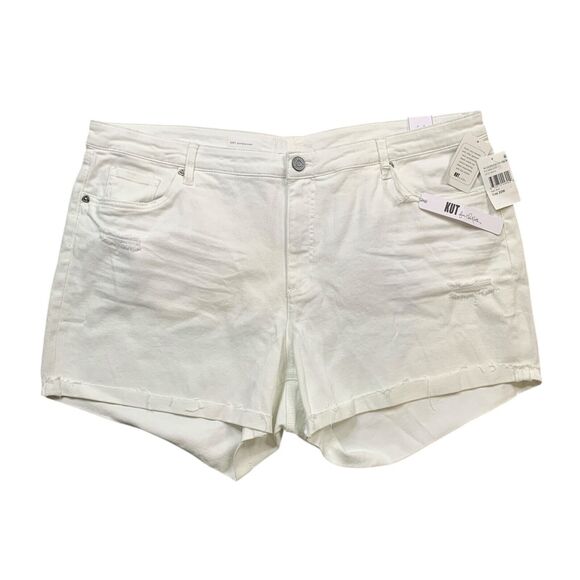 Kut From The Kloth Shorts Womens Plus 22W White Denim Boyfriend Rolled Cuffs - Picture 1 of 16